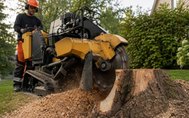 Stump grinder removing a tree stump below grade